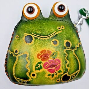 Leather Coin Purse Wallet Wristlet Cute Frog Kawaii Bag Charm Change Pouch Boho